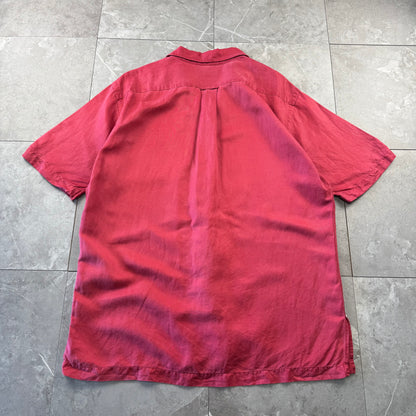 00s Polo by Ralph Lauren Caldwell Red Silk x Linen Open Collar Shirt M