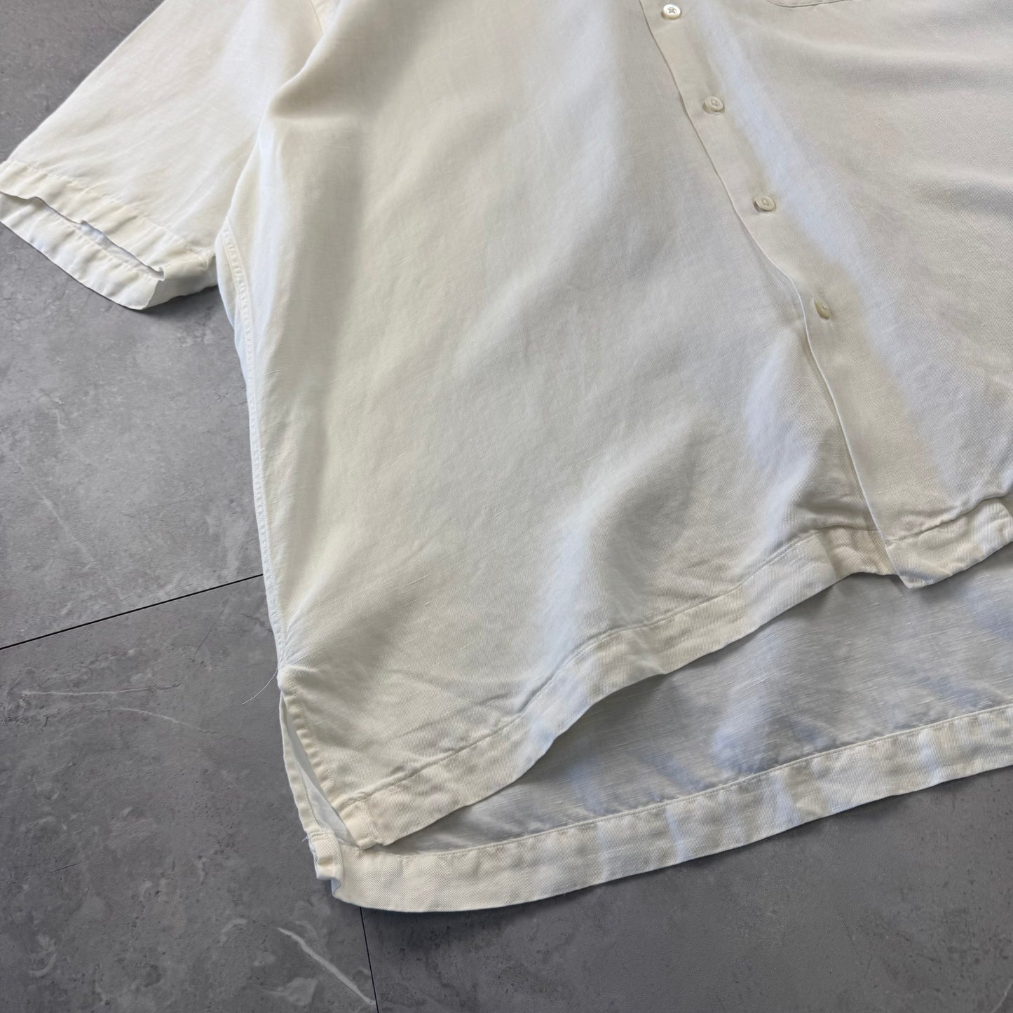 90s Polo by Ralph Lauren White Linen x Silk Open Collar Shirt XL