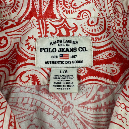 00s Ralph Lauren Polo Jeans Co. Red Paisley Open Collar Shirt