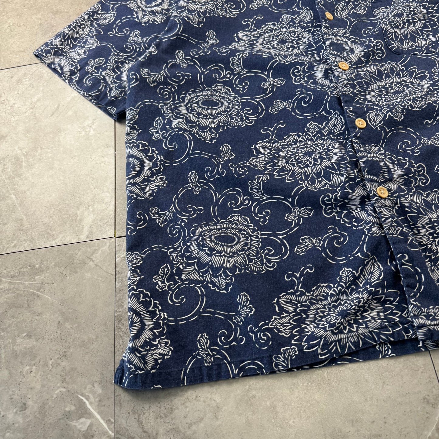 00s Ralph Lauren Polo Jeans Co. Navy Floral Open Collar Shirt