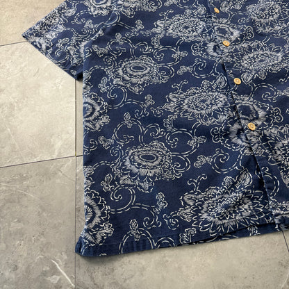 00s Ralph Lauren Polo Jeans Co. Navy Floral Open Collar Shirt