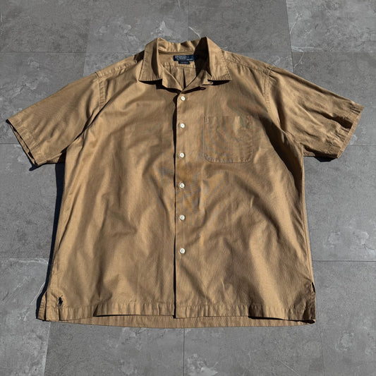 90s-00s Ralph Lauren “Caldwell” Beige Cotton Open Collar Shirt KiiChain Clothing