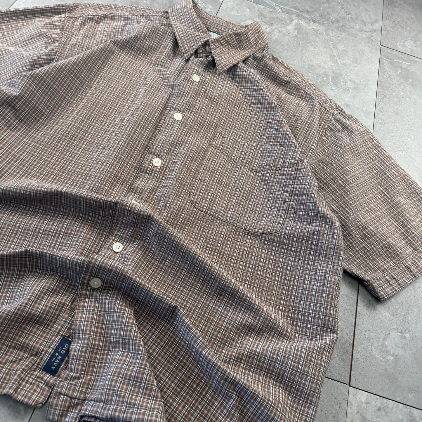 90s Old Navy Brown Checkered Short Sleeve Shirt M