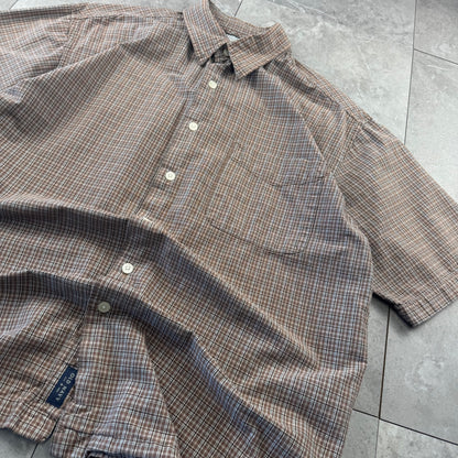 90s Old Navy Brown Checkered Short Sleeve Shirt M