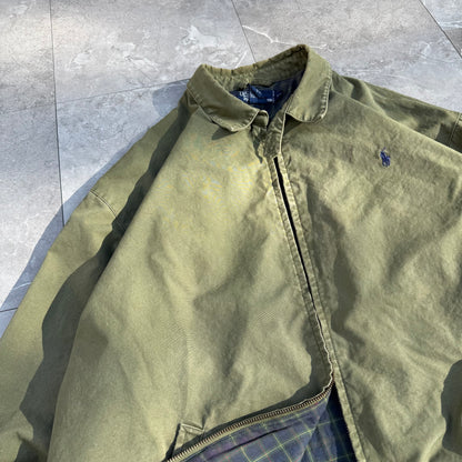 80s-90s Polo by Ralph Lauren Olive Green Cotton Checkered Lining Swing Top Jacket