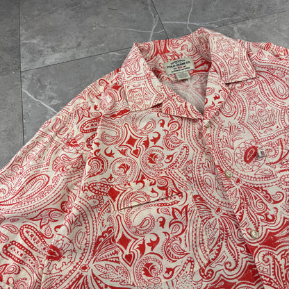 00s Ralph Lauren Polo Jeans Co. Red Paisley Open Collar Shirt