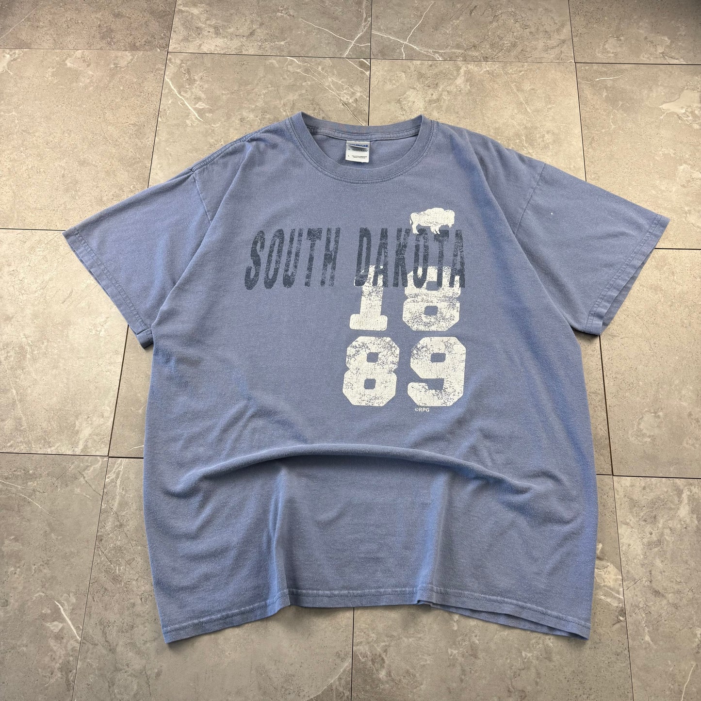 90s-00s Gildan South Dakota 1889 Faded Blue Graphic T-Shirt