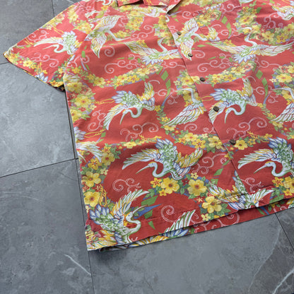 00s Polo by Ralph Lauren Red Rare Crane Graphic Open Collar Shirt L
