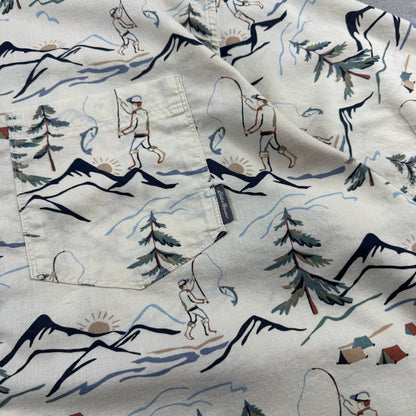 00s~ Eddie Bauer Classic Fit Fishing Graphic Short Sleeve Button Down Shirt
