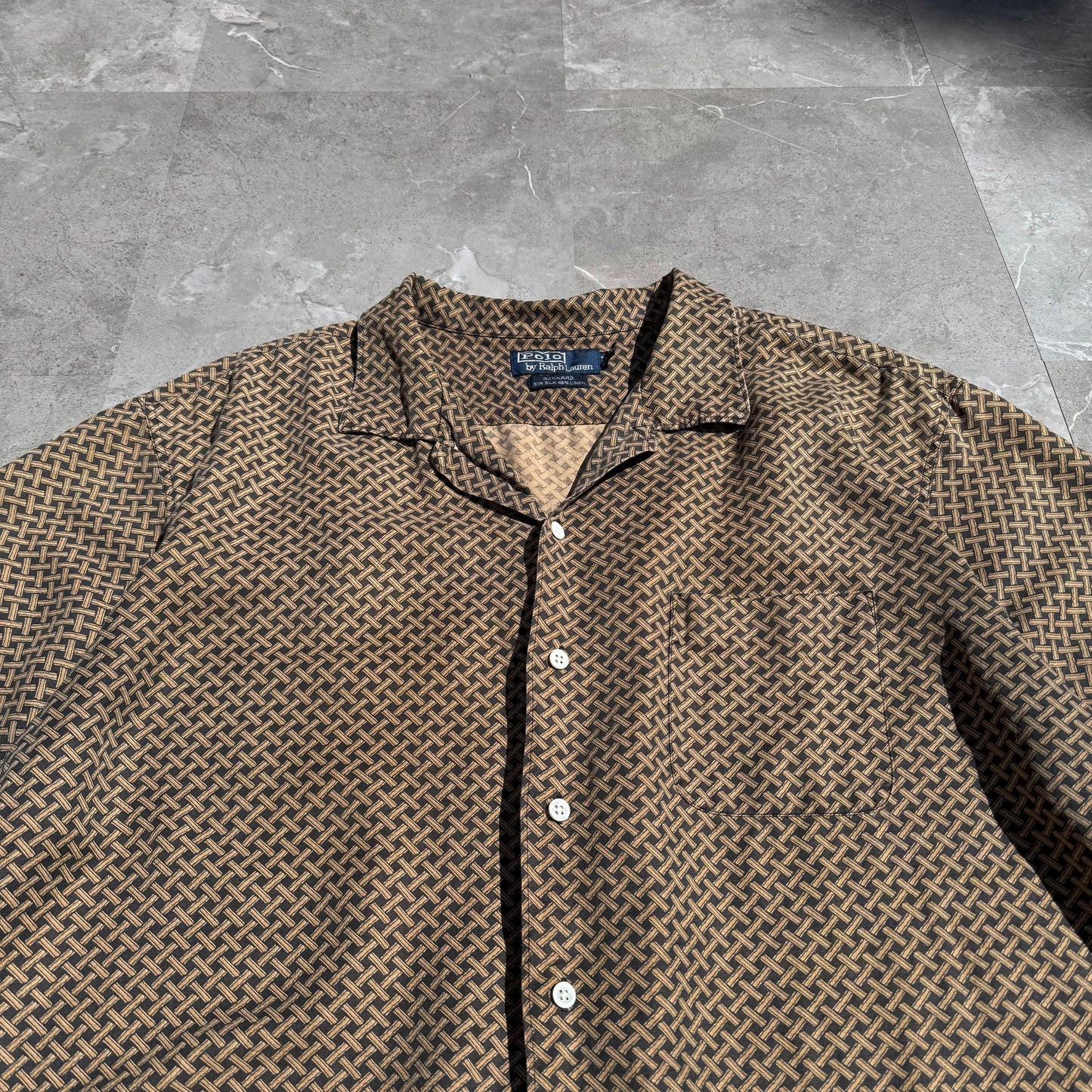 90s-00s Ralph Lauren “Bonnard”  Silk x Linen Cross Pattern Open Collar Shirt KiiChain Clothing