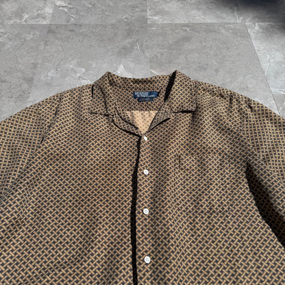 90s-00s Ralph Lauren “Bonnard”  Silk x Linen Cross Pattern Open Collar Shirt KiiChain Clothing