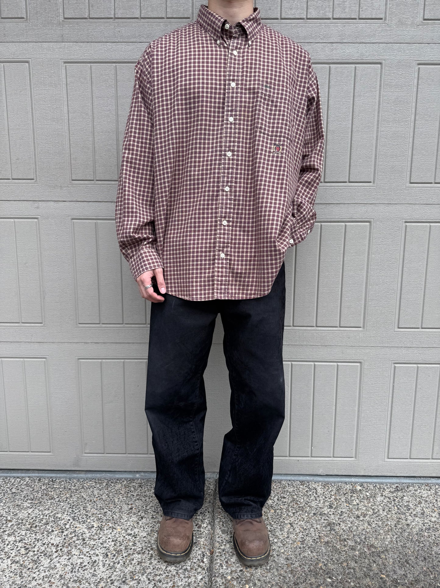 90s Tommy Hilfiger Red & Beige Checkered Long Sleeve Shirt