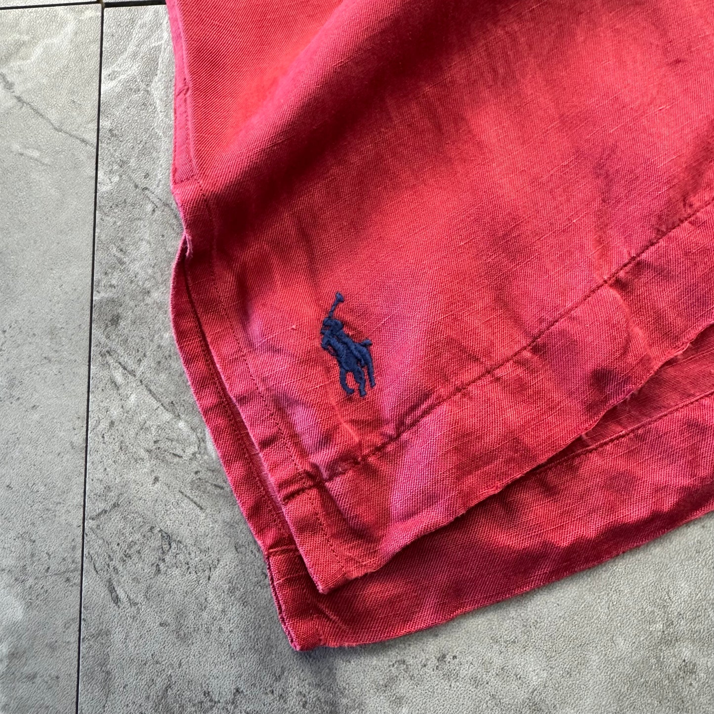 00s Polo by Ralph Lauren Caldwell Red Silk x Linen Open Collar Shirt M
