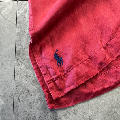 00s Polo by Ralph Lauren Caldwell Red Silk x Linen Open Collar Shirt M
