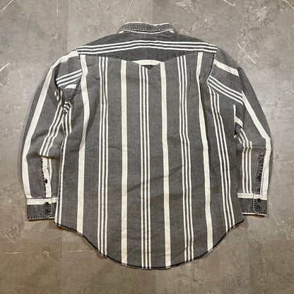 80s Wrangler X-Long Tails Made in USA Gray Striped Western Shirt