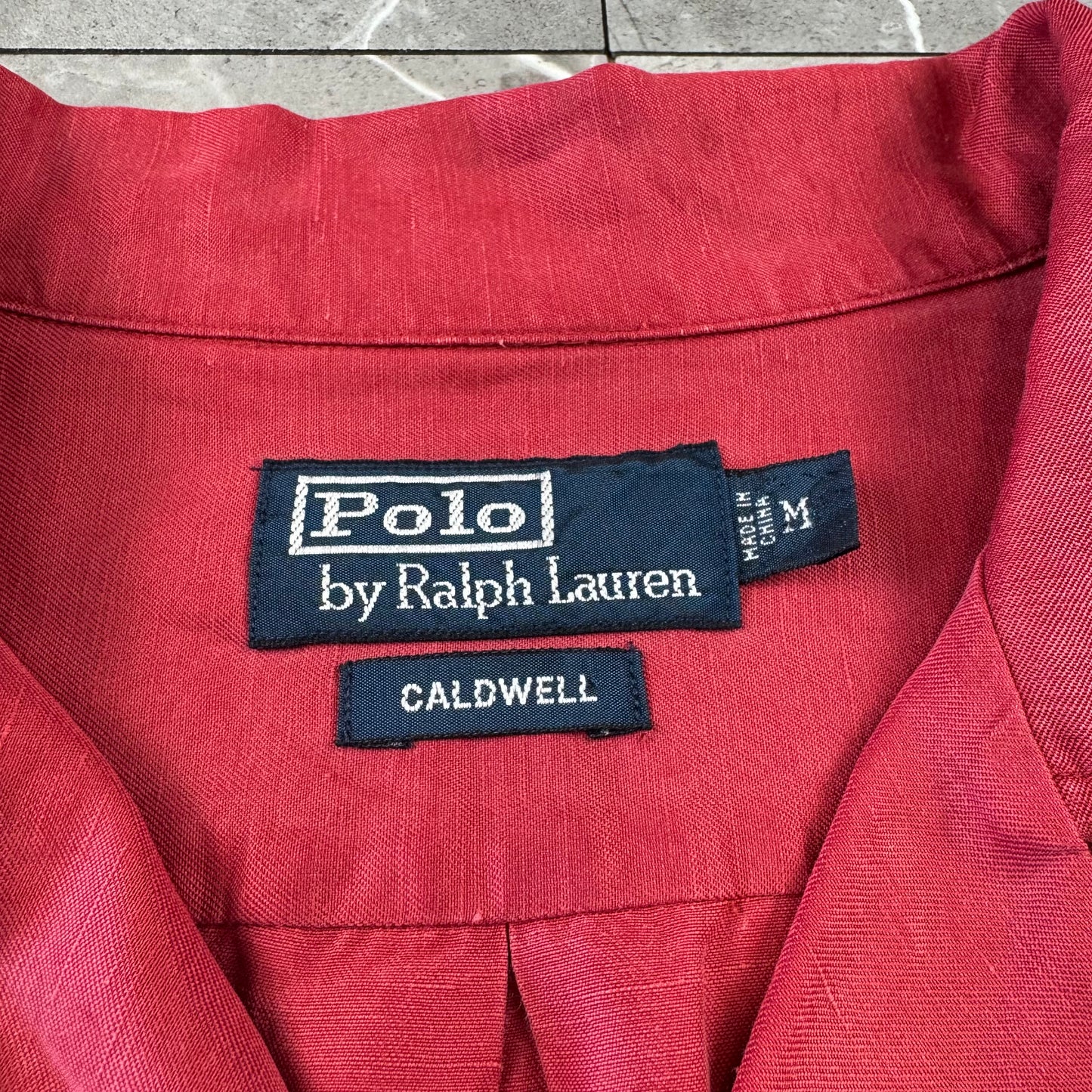 00s Polo by Ralph Lauren Caldwell Red Silk x Linen Open Collar Shirt M