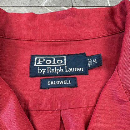 00s Polo by Ralph Lauren Caldwell Red Silk x Linen Open Collar Shirt M