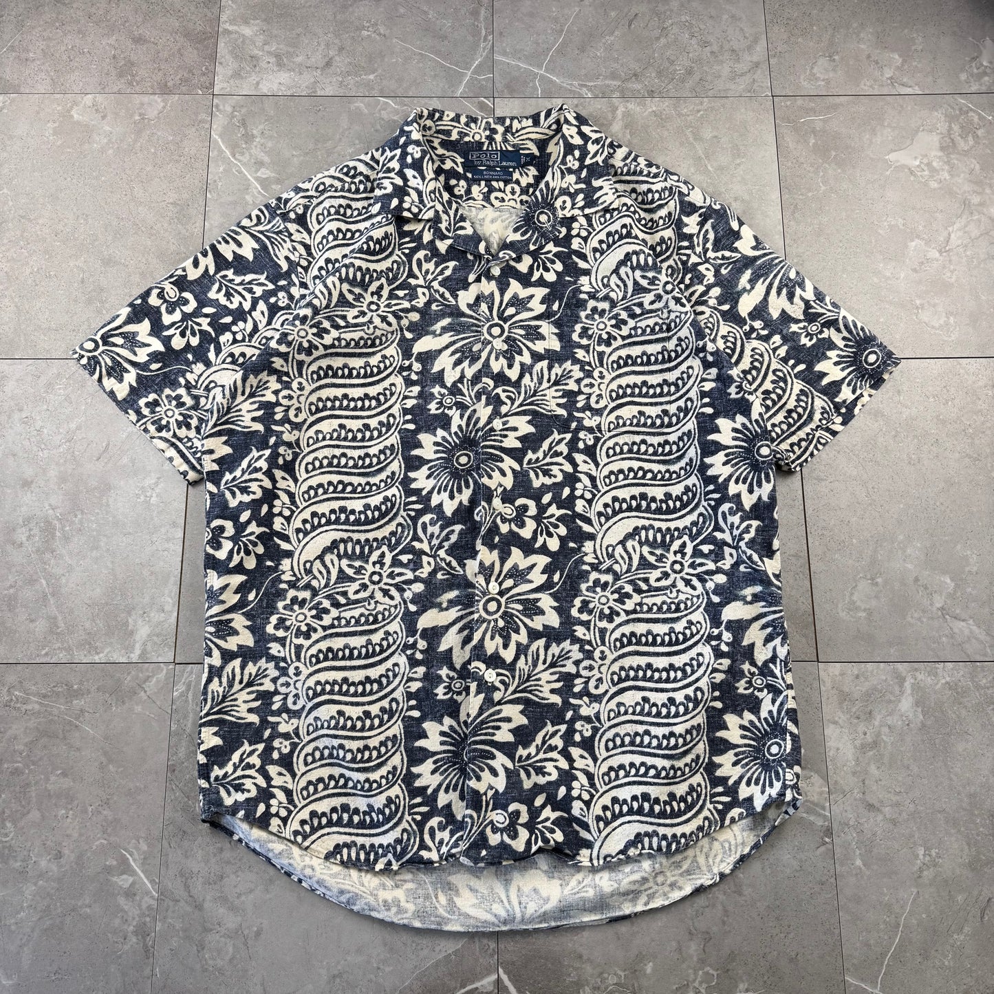 00s Polo by Ralph Lauren Bonnard Navy / Black Paisley Open Collar Shirt