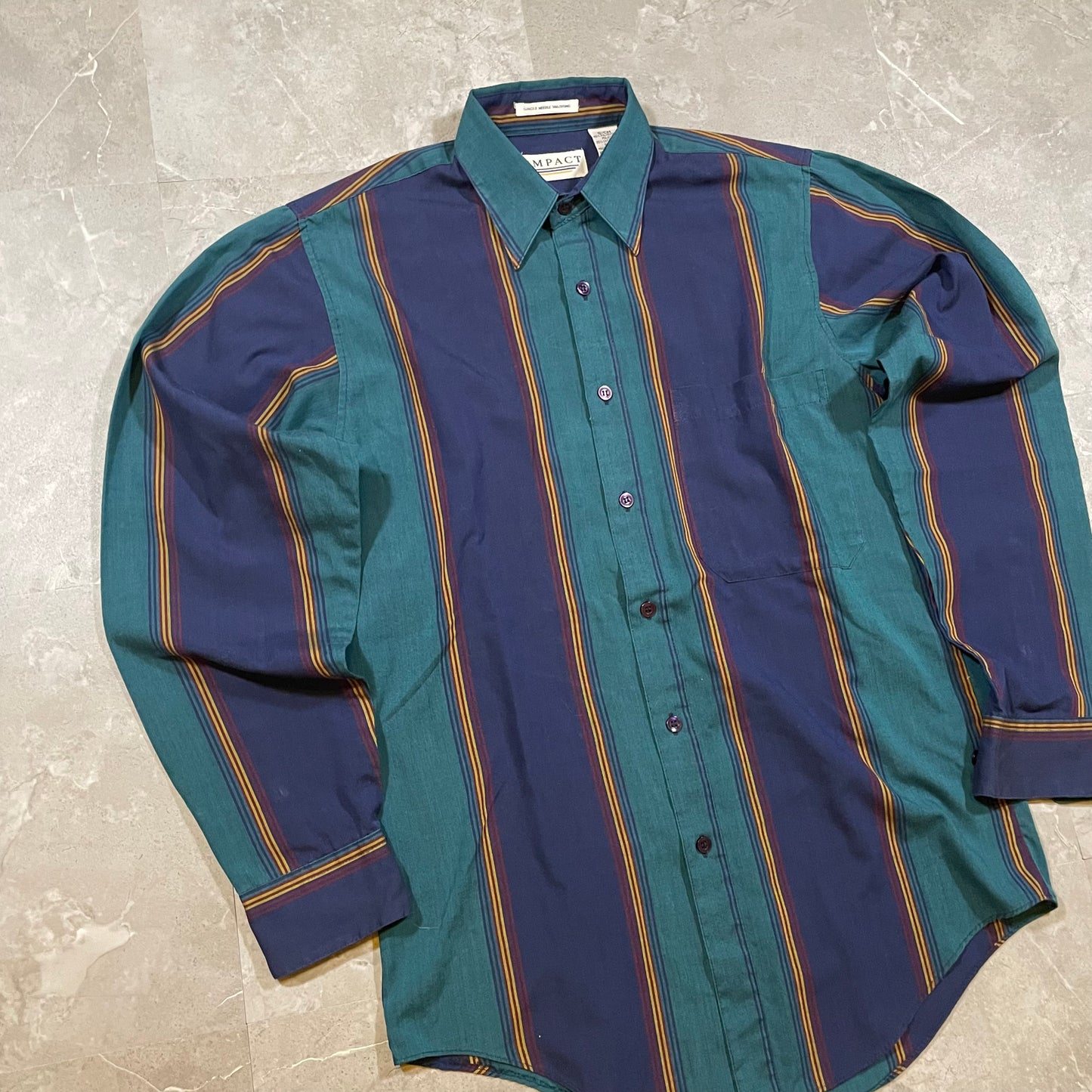 90s Impact Green/Navy Striped Shirt