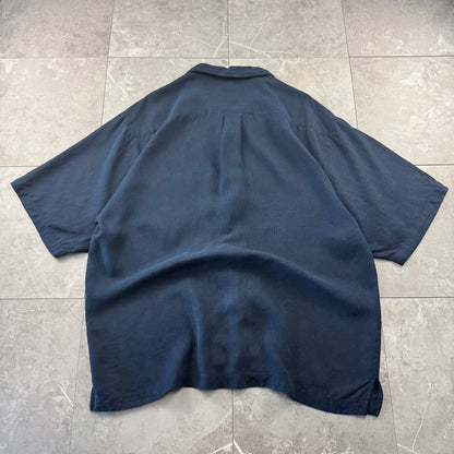 00s Montego MON Black 100% Silk Open Collar Shirt L