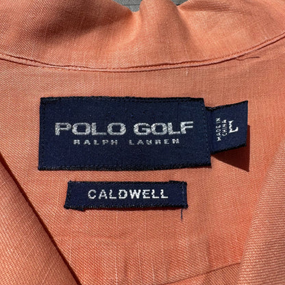 90s-00s Ralph Lauren Polo Golf Caldwell Orange Silk x Linen Open Collar Shirt KiiChain Clothing