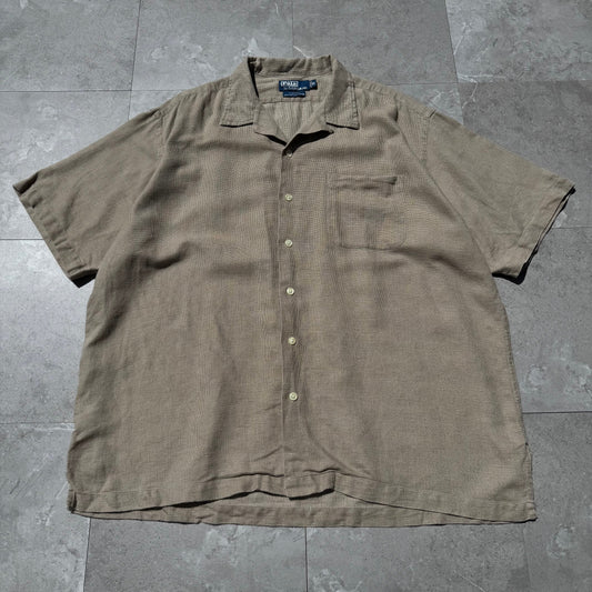 90s-00s Ralph Lauren Clayton Linen x Cotton No Pony Open Collar Shirt KiiChain Clothing