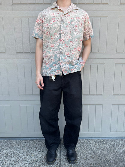 00s Polo by Ralph Lauren Faded Green Flower Pattern Open Collar Shirt L