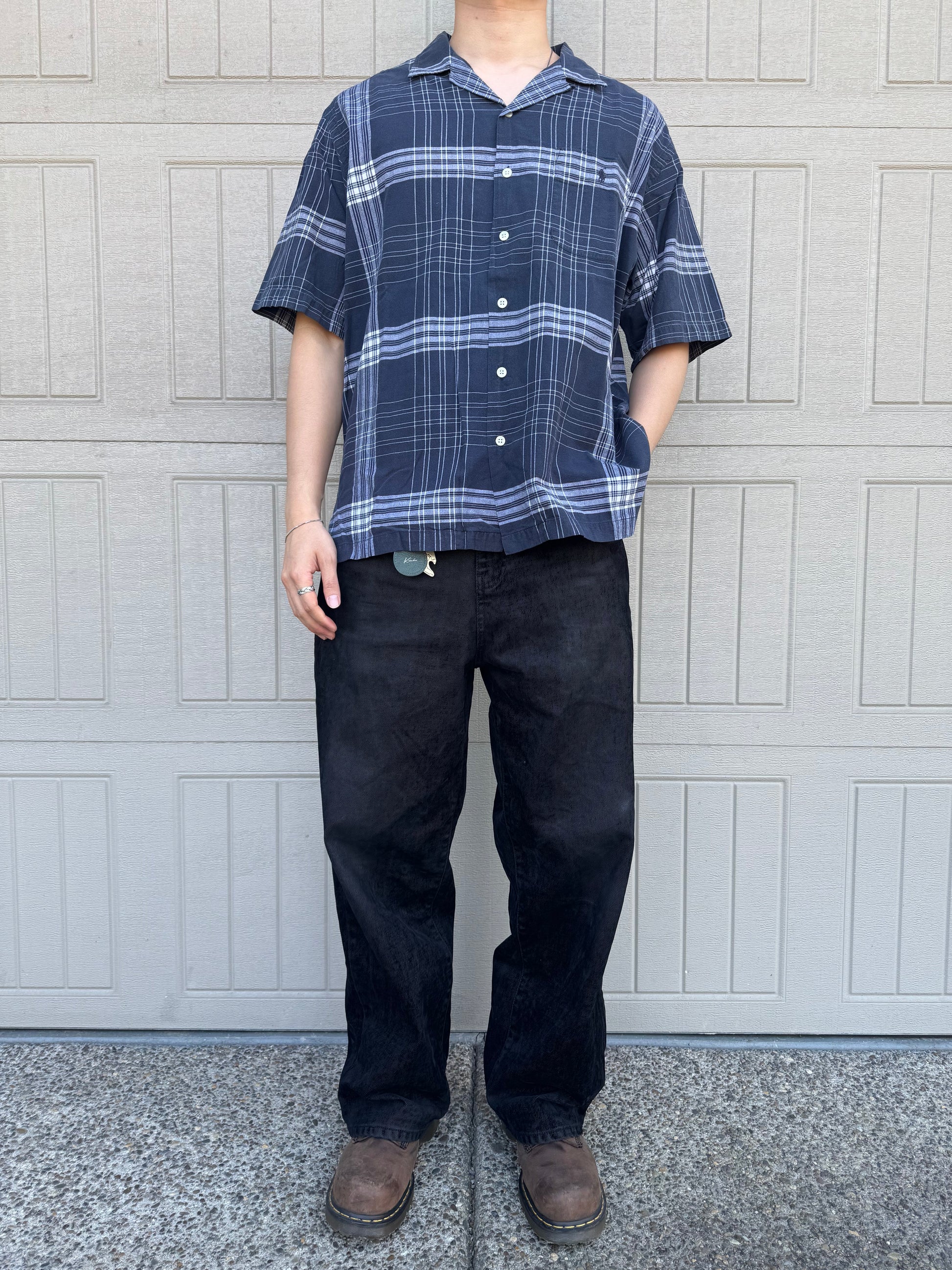 90s-00s Ralph Lauren “Caldwell” Navy Checkered Open Collar Shirt KiiChain Clothing