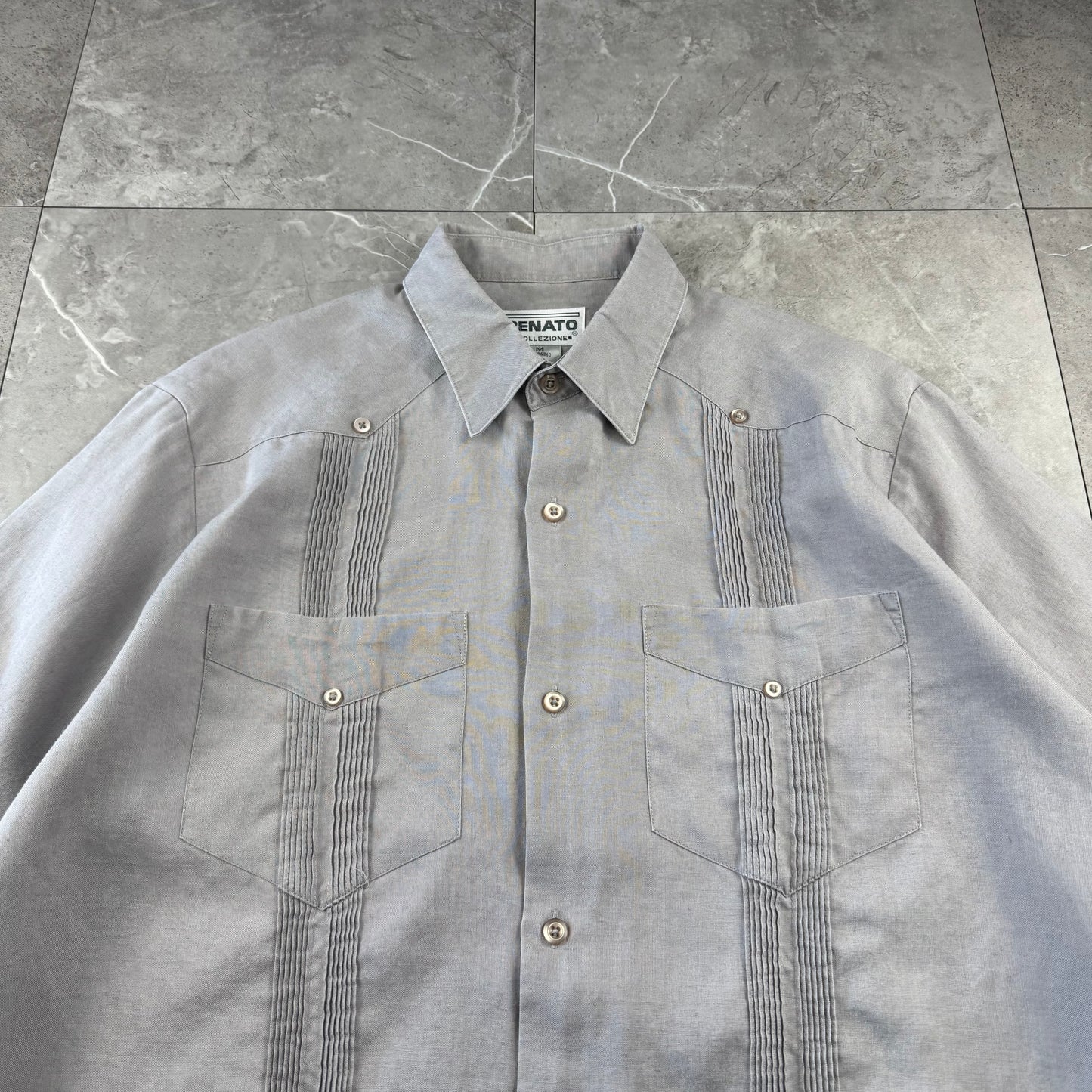 80s-90s Renato Faded Gray 100% Linen Cuba Shirt