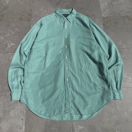 90s-00s Ralph Lauren “Blake” Silk x Linen Turquoise Button Down Shirt KiiChain Clothing