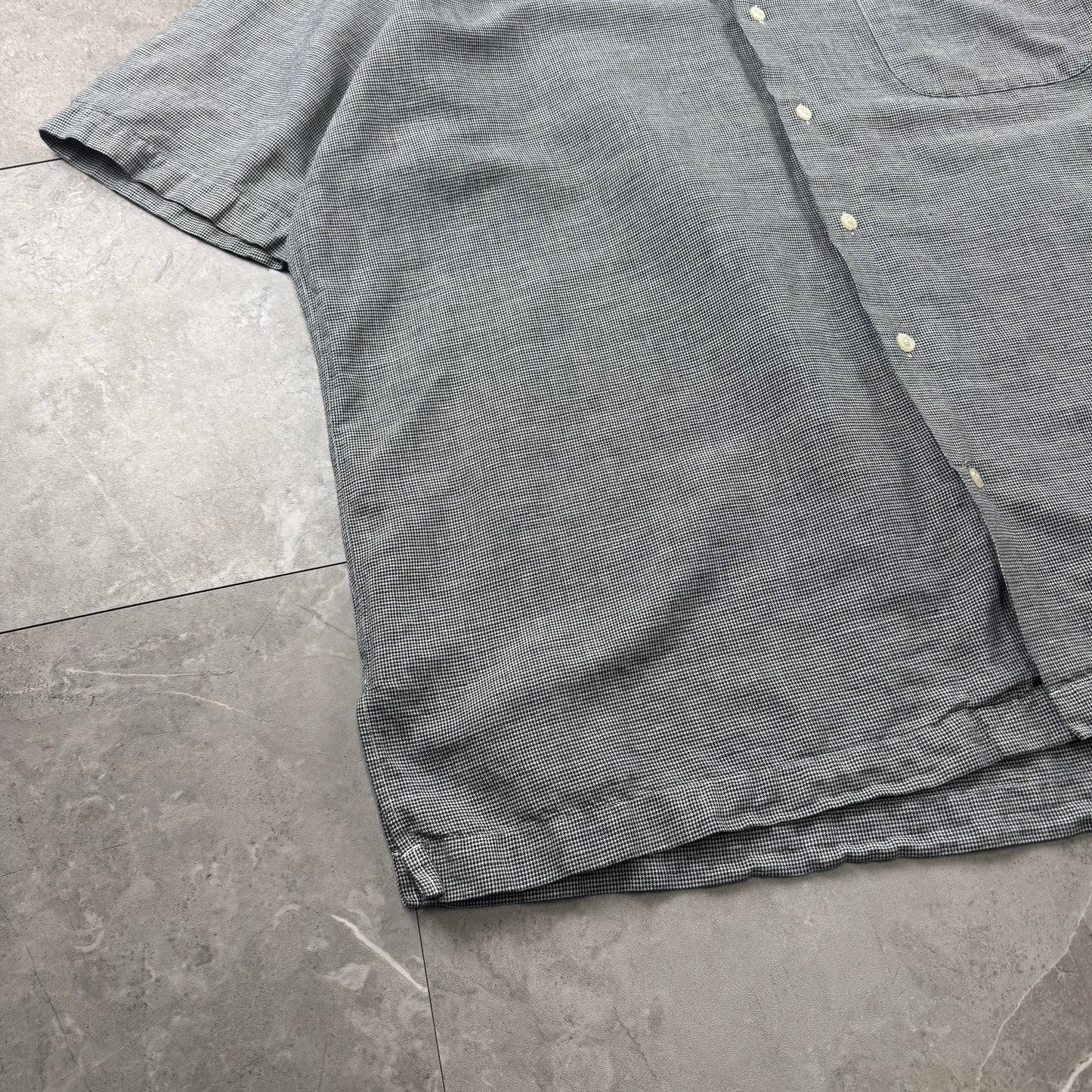 00s Ralph Lauren Polo Golf Clayton Black/White Houndstooth Linen x Cotton Short Sleeve Shirt XL
