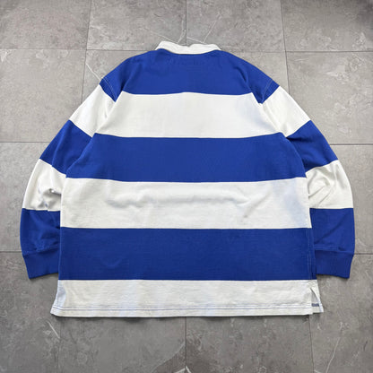 90s Polo by Ralph Lauren Blue & White Rugby Long Sleeve Polo