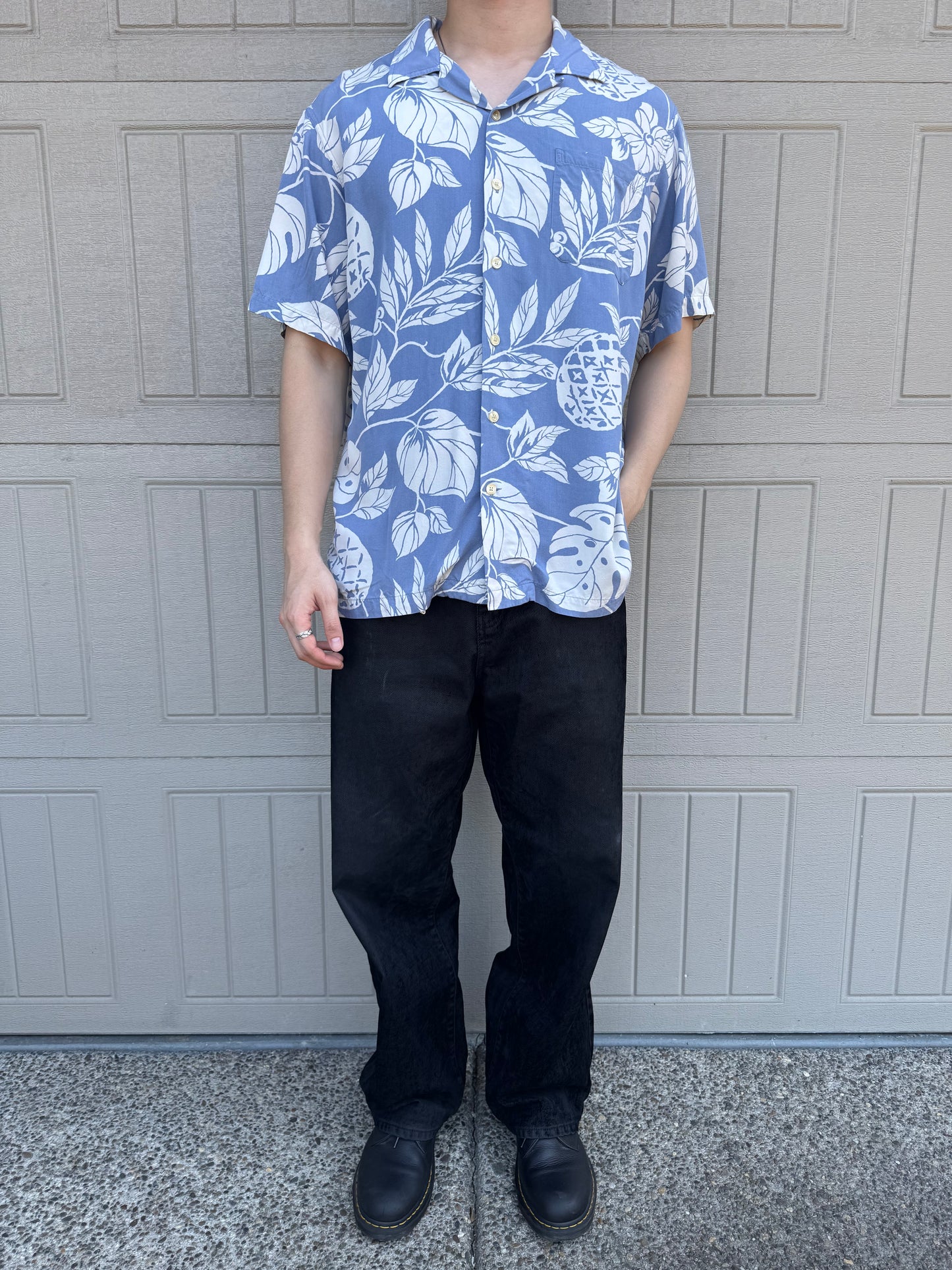 00s Polo by Ralph Lauren Adams Blue Rayon Open Collar Shirt L