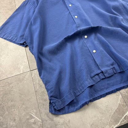 00s Polo by Ralph Lauren Curham Blue Linen x Cotton Open Collar Shirt L