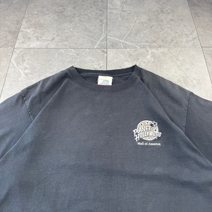 90s-00s Planet Hollywood Made in USA Faded Black Embroidered Logo T-Shirt