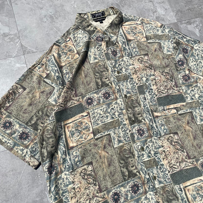 90s Claiborne Printed Graphic Rayon/Linen Short Sleeve Shirt (XL)