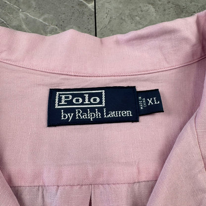00s Polo by Ralph Lauren Pink Linen x Silk Open Collar Shirt XL