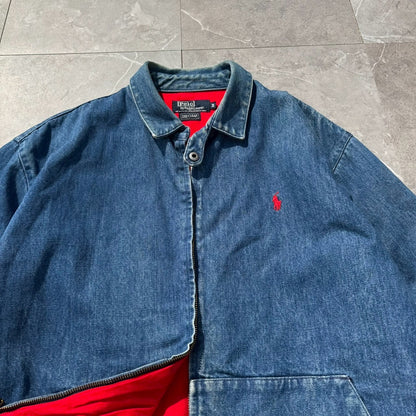 80s-90s Ralph Lauren Made in USA Red Fleece Lined Denim Swing Top Jacket