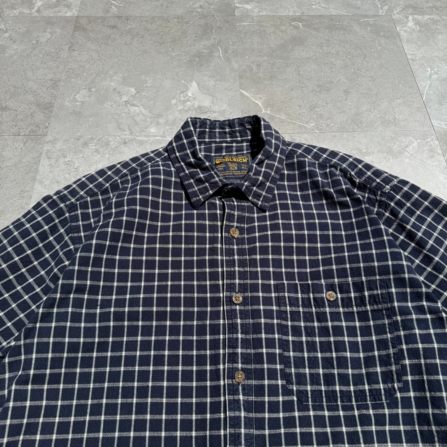 90s Wool Rich Navy Checkered Heavyweight Cotton Short Sleeve Shirt KiiChain Clothing