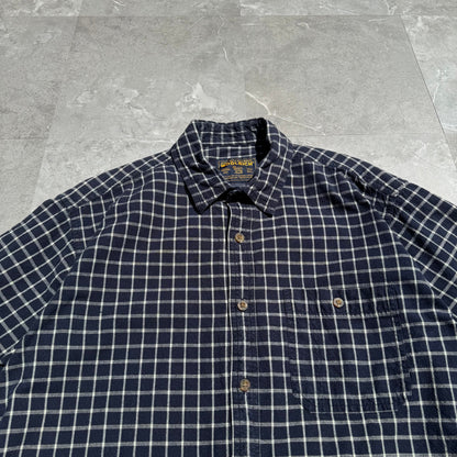 90s Wool Rich Navy Checkered Heavyweight Cotton Short Sleeve Shirt KiiChain Clothing