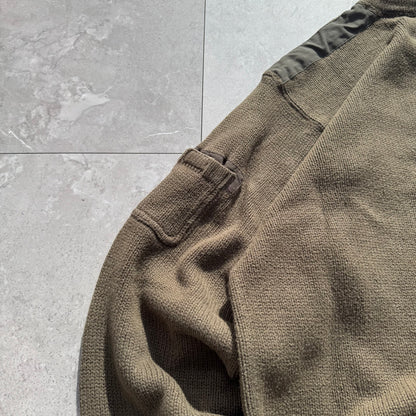 00s Eddie Bauer Made in UK Olive Green/khaki Henley Neck Cotton Knit