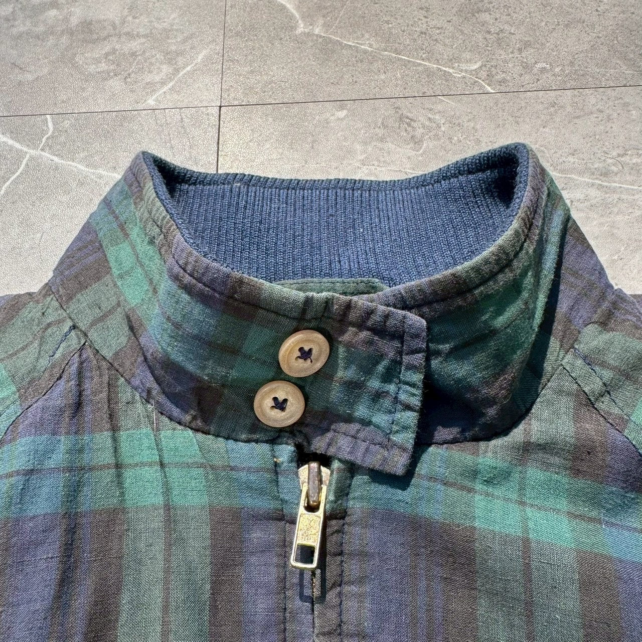 80s-90s Ralph Lauren Green Navy Checkered Harrington Jacket