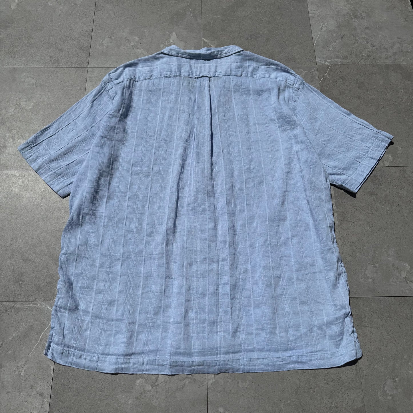 90s-00s Ralph Lauren Caldwell Linen x Cotton Light Blue Checkered Open Collar Shirt KiiChain Clothing