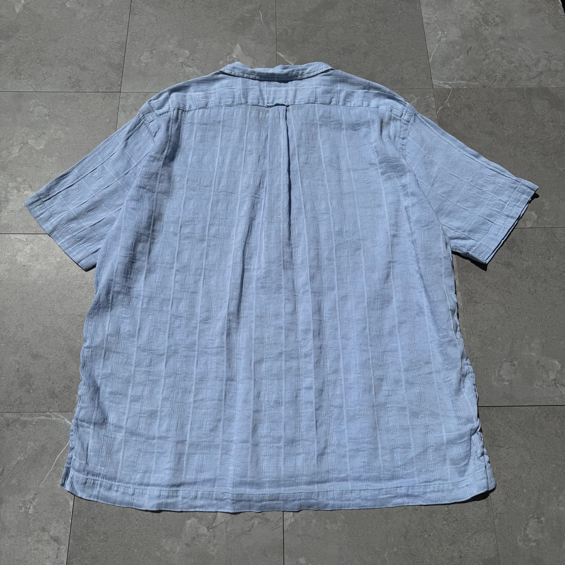90s-00s Ralph Lauren Caldwell Linen x Cotton Light Blue Checkered Open Collar Shirt KiiChain Clothing