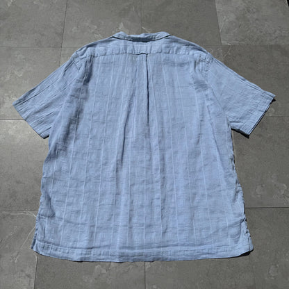 90s-00s Ralph Lauren Caldwell Linen x Cotton Light Blue Checkered Open Collar Shirt KiiChain Clothing
