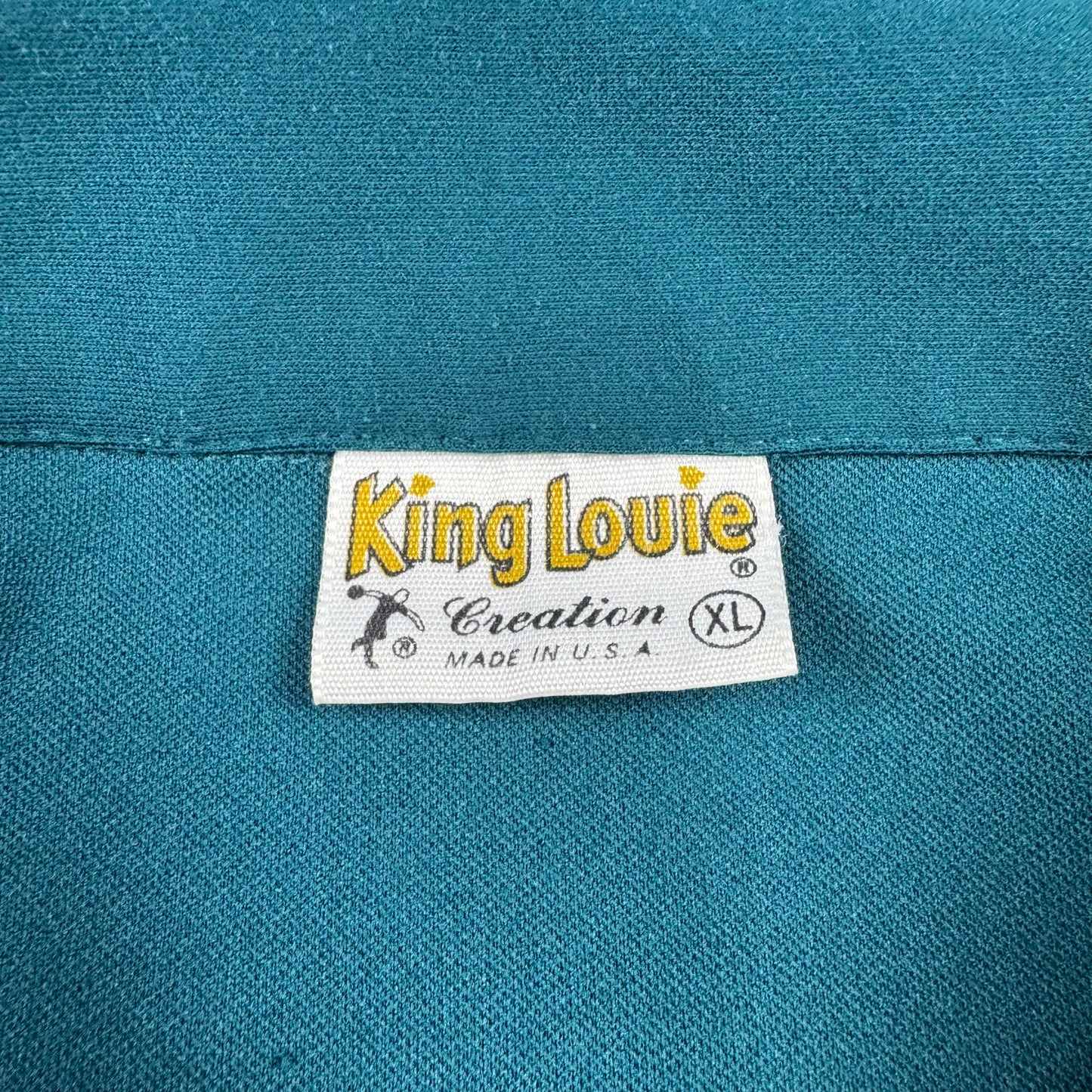 70s-80s King Louie Chainstitch Green Color Block Bowling Shirt XL