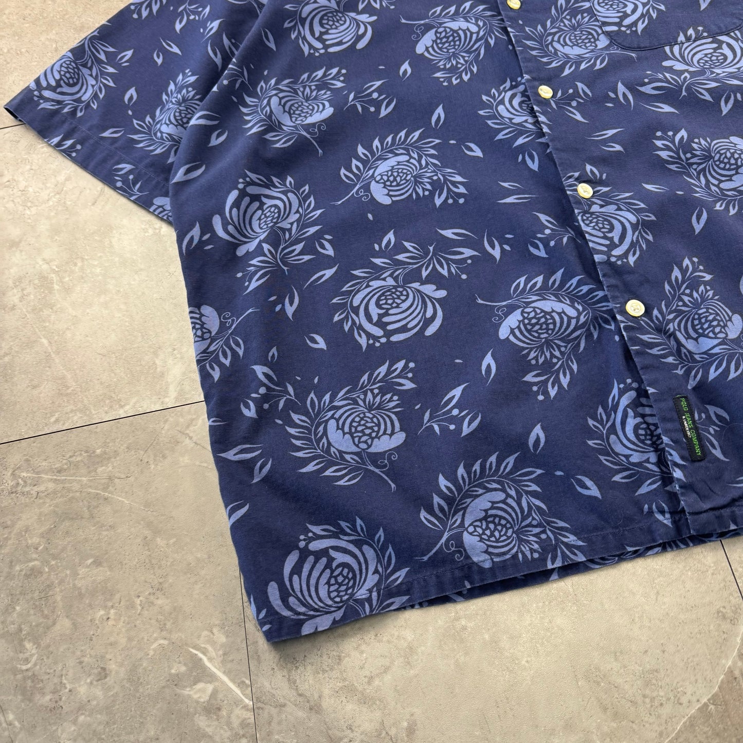 00s Ralph Lauren Polo Jeans Co. Navy Floral Open Collar Shirt