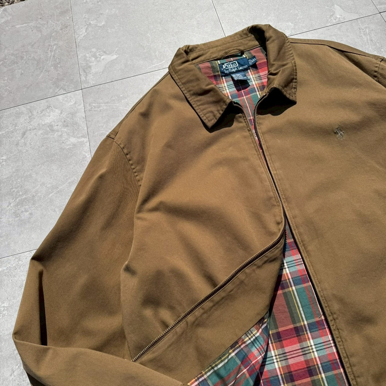 90s-00s Ralph Lauren Brown Checkered Lined Swing Top Jacket