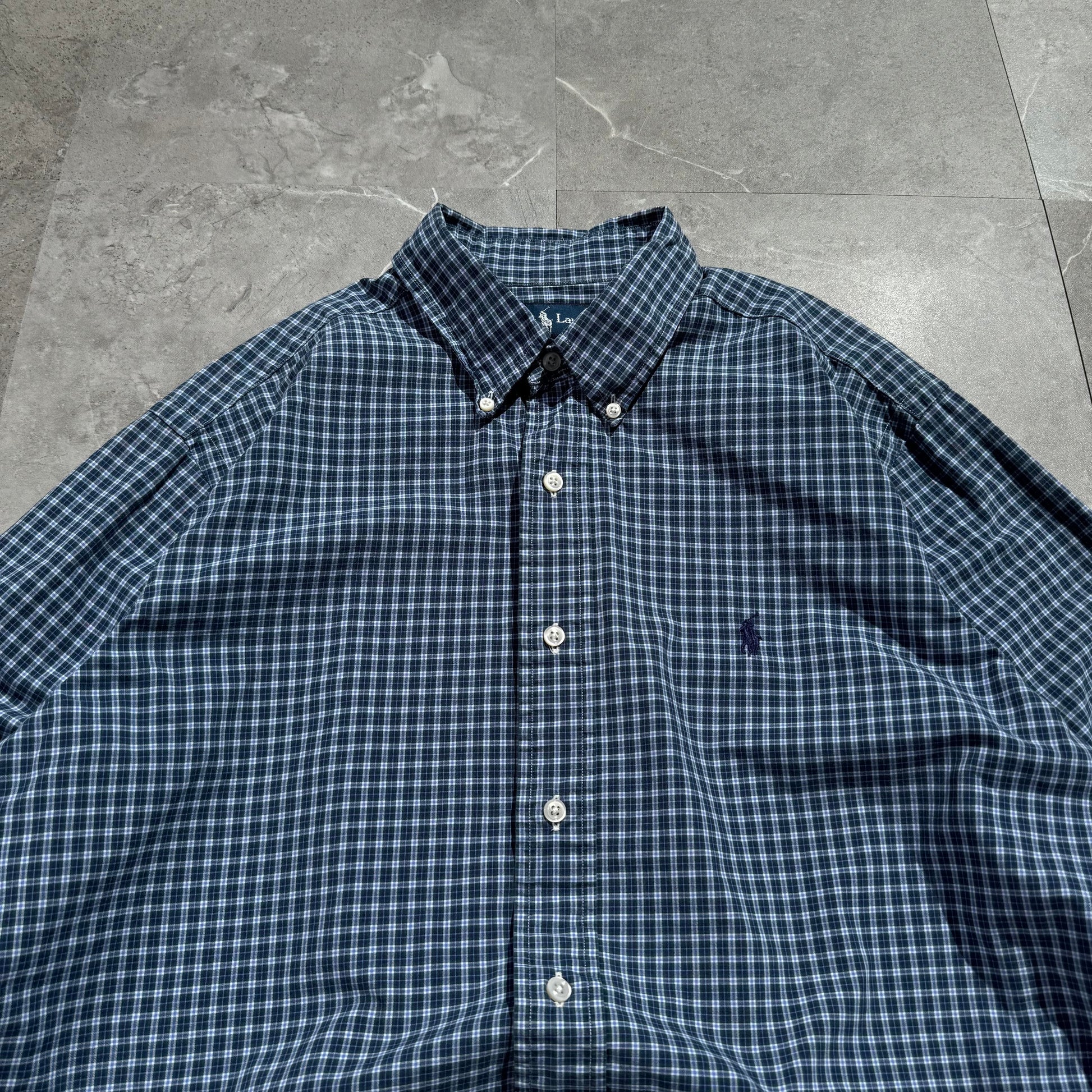 90s-00s Ralph Lauren Classic Fit Blue Checkered Button Down Shirt KiiChain Clothing