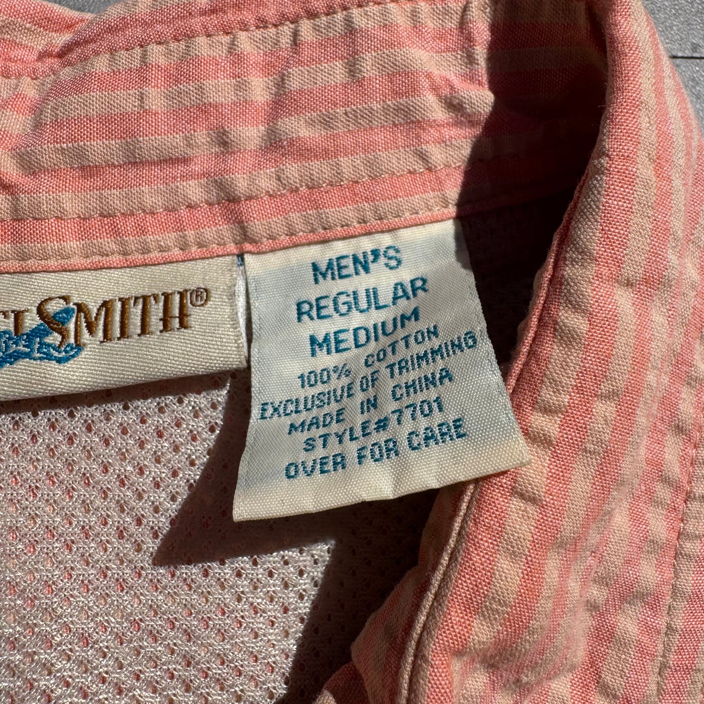 90s Travel Smith Salmon Pink Seersucker Dual Pocket Short Sleeve Shirt KiiChain Clothing